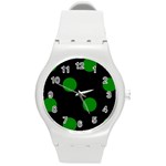 Polka Dots - Green on Black Round Plastic Sport Watch (M)