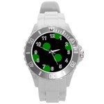 Polka Dots - Green on Black Round Plastic Sport Watch (L)