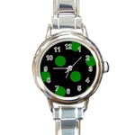Polka Dots - Green on Black Round Italian Charm Watch