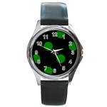 Polka Dots - Green on Black Round Metal Watch