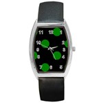 Polka Dots - Green on Black Barrel Style Metal Watch