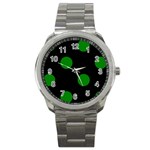 Polka Dots - Green on Black Sport Metal Watch