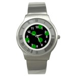 Polka Dots - Green on Black Stainless Steel Watch