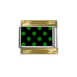 Polka Dots - Green on Black Gold Trim Italian Charm (9mm)
