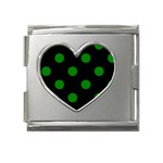 Polka Dots - Green on Black Mega Link Heart Italian Charm (18mm)