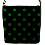 Polka Dots - Green on Black Flap Closure Messenger Bag (S)