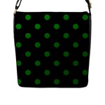 Polka Dots - Green on Black Flap Closure Messenger Bag (L)