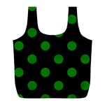 Polka Dots - Green on Black Full Print Recycle Bag (L)