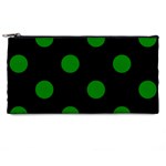 Polka Dots - Green on Black Pencil Case