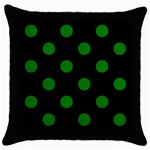 Polka Dots - Green on Black Throw Pillow Case (Black)