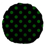 Polka Dots - Green on Black Large 18  Premium Round Cushion