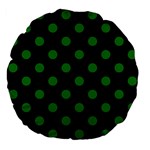 Polka Dots - Green on Black Large 18  Premium Flano Round Cushion