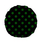 Polka Dots - Green on Black Standard 15  Premium Flano Round Cushion