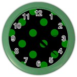 Polka Dots - Green on Black Color Wall Clock
