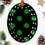 Polka Dots - Green on Black Ornament (Bell) Ornament (Oval Filigree)