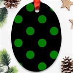 Polka Dots - Green on Black Oval Ornament (Two Sides)