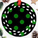 Polka Dots - Green on Black Ornament (Round Filigree)