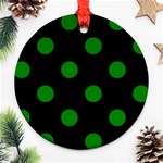 Polka Dots - Green on Black Round Ornament (Two Sides)