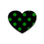 Polka Dots - Green on Black Rubber Coaster (Heart)