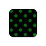 Polka Dots - Green on Black Rubber Coaster (Square)