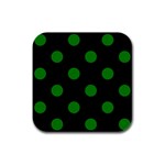 Polka Dots - Green on Black Rubber Square Coaster (4 pack)