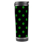 Polka Dots - Green on Black Travel Tumbler
