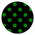 Polka Dots - Green on Black Magnet 5  (Round)