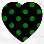 Polka Dots - Green on Black Jigsaw Puzzle (Heart)