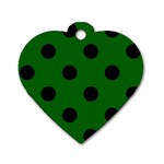 Polka Dots - Black on Dark Green Dog Tag Heart (One Side)