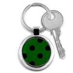 Polka Dots - Black on Dark Green Key Chain (Round)