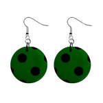 Polka Dots - Black on Dark Green 1  Button Earrings