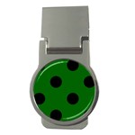 Polka Dots - Black on Dark Green Money Clip (Round)