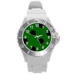 Polka Dots - Black on Dark Green Round Plastic Sport Watch (L)