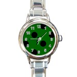 Polka Dots - Black on Dark Green Round Italian Charm Watch