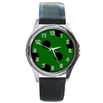 Polka Dots - Black on Dark Green Round Metal Watch