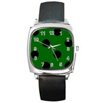 Polka Dots - Black on Dark Green Square Metal Watch