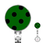 Polka Dots - Black on Dark Green Stainless Steel Nurses Watch