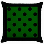 Polka Dots - Black on Dark Green Throw Pillow Case (Black)