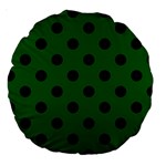 Polka Dots - Black on Dark Green Large 18  Premium Round Cushion