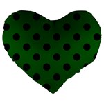 Polka Dots - Black on Dark Green Large 19  Premium Flano Heart Shape Cushion