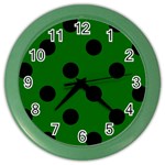 Polka Dots - Black on Dark Green Color Wall Clock