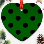 Polka Dots - Black on Dark Green Heart Ornament (Two Sides)