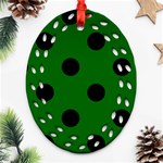 Polka Dots - Black on Dark Green Oval Filigree Ornament (Two Sides)