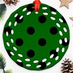 Polka Dots - Black on Dark Green Round Filigree Ornament (Two Sides)