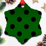 Polka Dots - Black on Dark Green Snowflake Ornament (Two Sides)