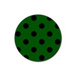 Polka Dots - Black on Dark Green Rubber Round Coaster (4 pack)