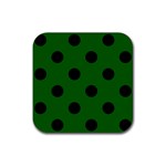 Polka Dots - Black on Dark Green Rubber Coaster (Square)