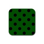 Polka Dots - Black on Dark Green Rubber Square Coaster (4 pack)