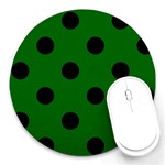 Polka Dots - Black on Dark Green Round Mousepad