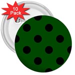 Polka Dots - Black on Dark Green 3  Button (10 pack)